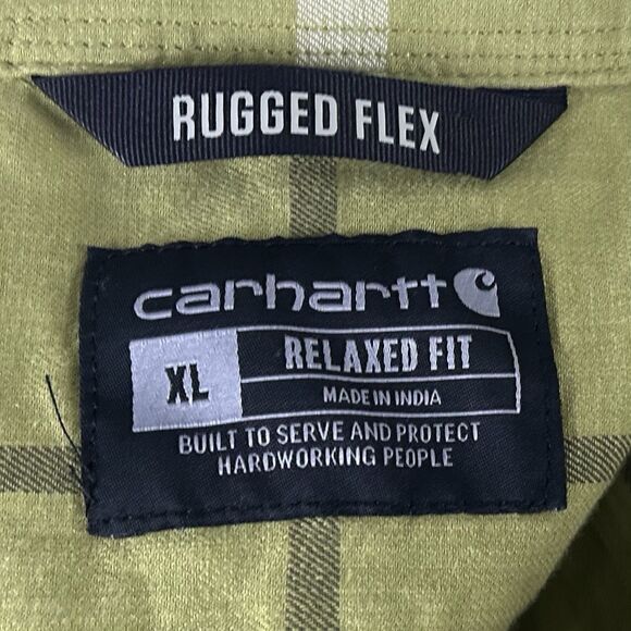 Carhartt XL Relaxed Fit Rugged Flex Work Shirt Green Plaid Short Sleeve - Picture 3 of 4